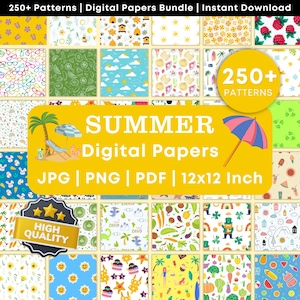 Summer Digital Paper Bundle: 250+ Designs (PNG, JPG, PDF)