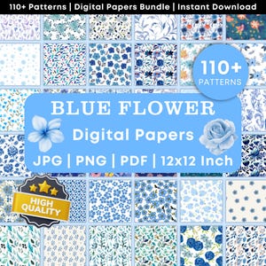 Blue Flower Digital Paper | French Blue Digital Paper Pack | Watercolor Floral Background | Winter Floral | Spring Papers | Seamless pattern