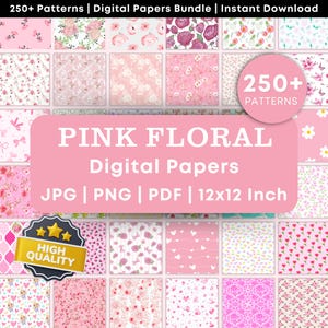 Pacchetto di carta digitale con fiori rosa / Motivi floreali senza soluzione di continuità / Arte floreale con fiori rosa / Carta stampabile 12 x 12 pollici / Scrapbooking