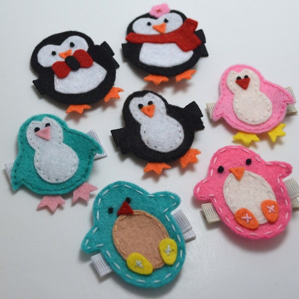 Penguin Felt Hair Clippie - You Pick Your Favorite Design & Color