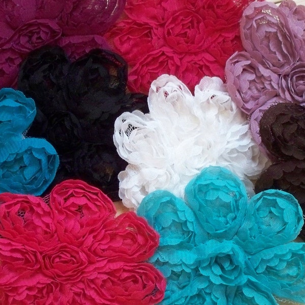 Shabby Chic Fabric Flower Rosette Hair Clippie - 9 Color Choices