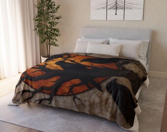 Raven Sherpa Blanket: Cozy Home Decor, Bird Lover Gift