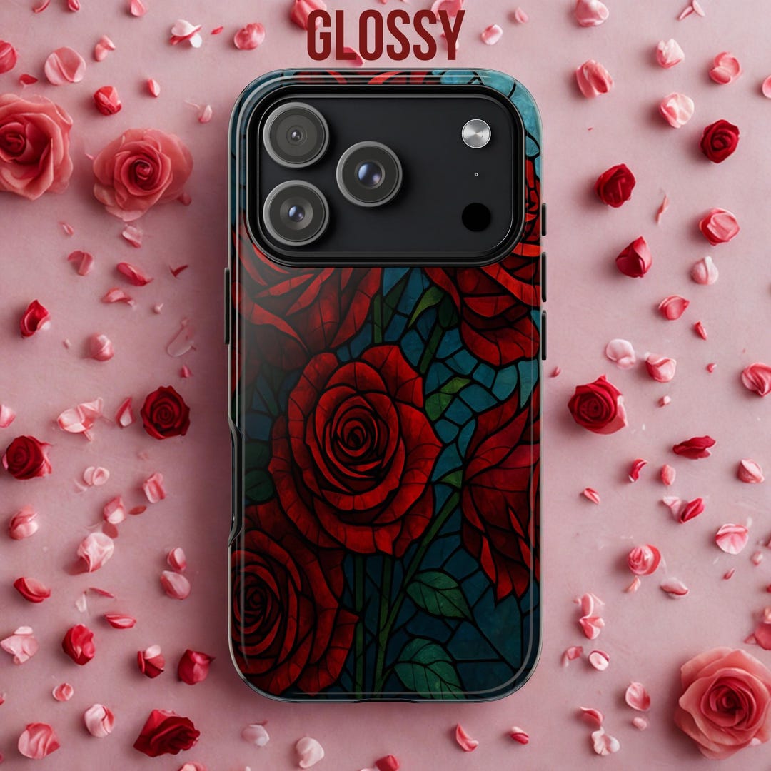 Stained Glass Red Roses Phone Case: Gothic Floral Art, Romantic Gift - Etsy