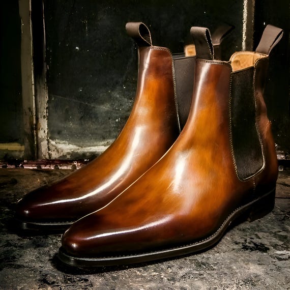 Men\'s Tan Leather Chelsea Boots - Classic Slip-On Style Mens Real Leather Chelsea Dealer Boots Slip On Smart Casual  main image 2