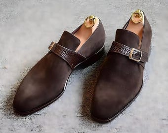 Men’s Handmade Brown Suede Leather Single Monk strap Shoe | Men’s classic shoes
