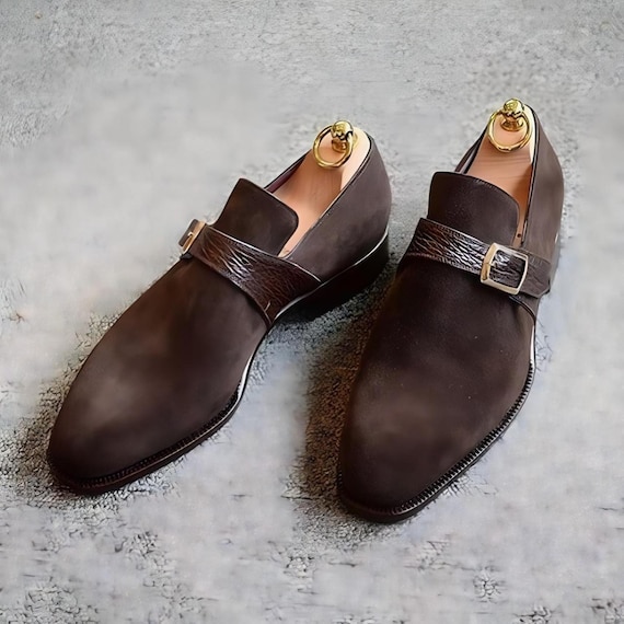 Men’s Handmade Brown Suede Leather Single Monk strap Shoe | Men’s classic shoes