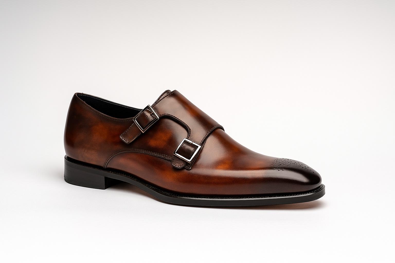 Vintage Men\'s Double-Buckle Leather Comfort Shoes - Brown Made in England Italian Men main image 2