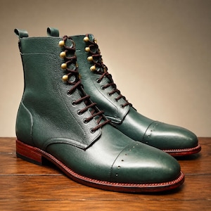 Men’s Handmade Green Military Long Boots | Cap Toe Leather Officer Boots | Knee High Cavalry Boots | Custom Riding Boots