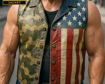 Leren vest met Amerikaanse vlag, patriottisch unisex bikerjack, motorvest van 4 juli, vest Amerika, beste voor casual of speciaal gebruik