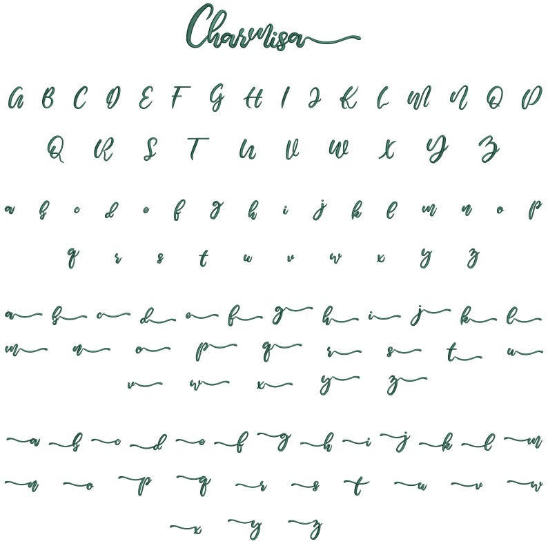 BX Cursive Machine Embroidery Font, Monogram Script Alphabet, Satin ...
