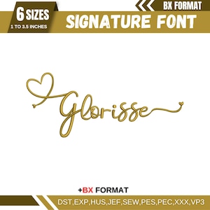 BX Cursive Machine Embroidery Font, Monogram Script Alphabet, Satin Stitch Font, PES, DST, Boho Signature Font, 6 Sizes, Instant Download