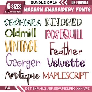 BX Cursive Machine Embroidery Font, Monogram Script Alphabet, Satin Stitch Font, PES, DST, Boho Signature Font, 6 Sizes, Instant Download