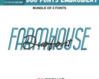 BX Farmhouse Duo Script Embroidery Machine Designs, Cursive Monogram, Include 2 Font Style Script, Bold Block Font, 5 Size, Instant Download