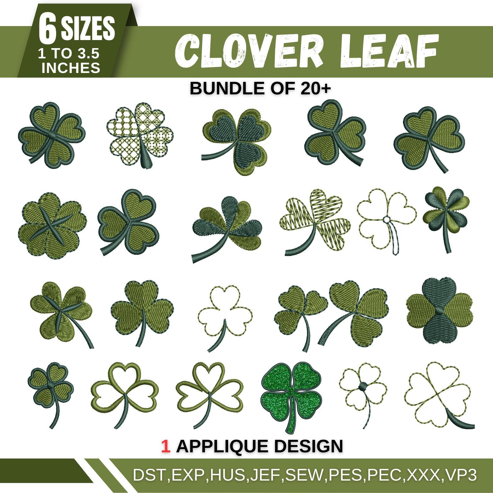 Four Leaf Clover Machine Embroidery Design, Mini Three Clover Leaf ...