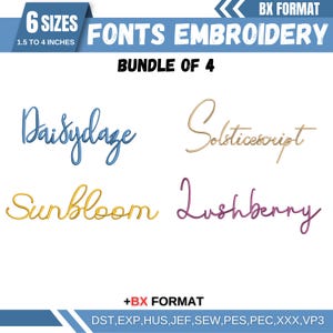 Fonte de bordado de máquina cursiva BX, alfabeto de script de monograma, fonte de ponto de cetim, PES, DST, fonte de assinatura Boho, 6 tamanhos, download instantâneo