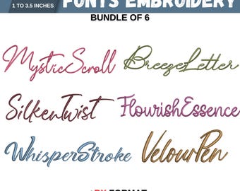 BX Cursive Machine Embroidery Font, Monogram Script Alphabet, Satin Stitch Font, PES, DST, Boho Signature Font, 6 Sizes, Instant Download