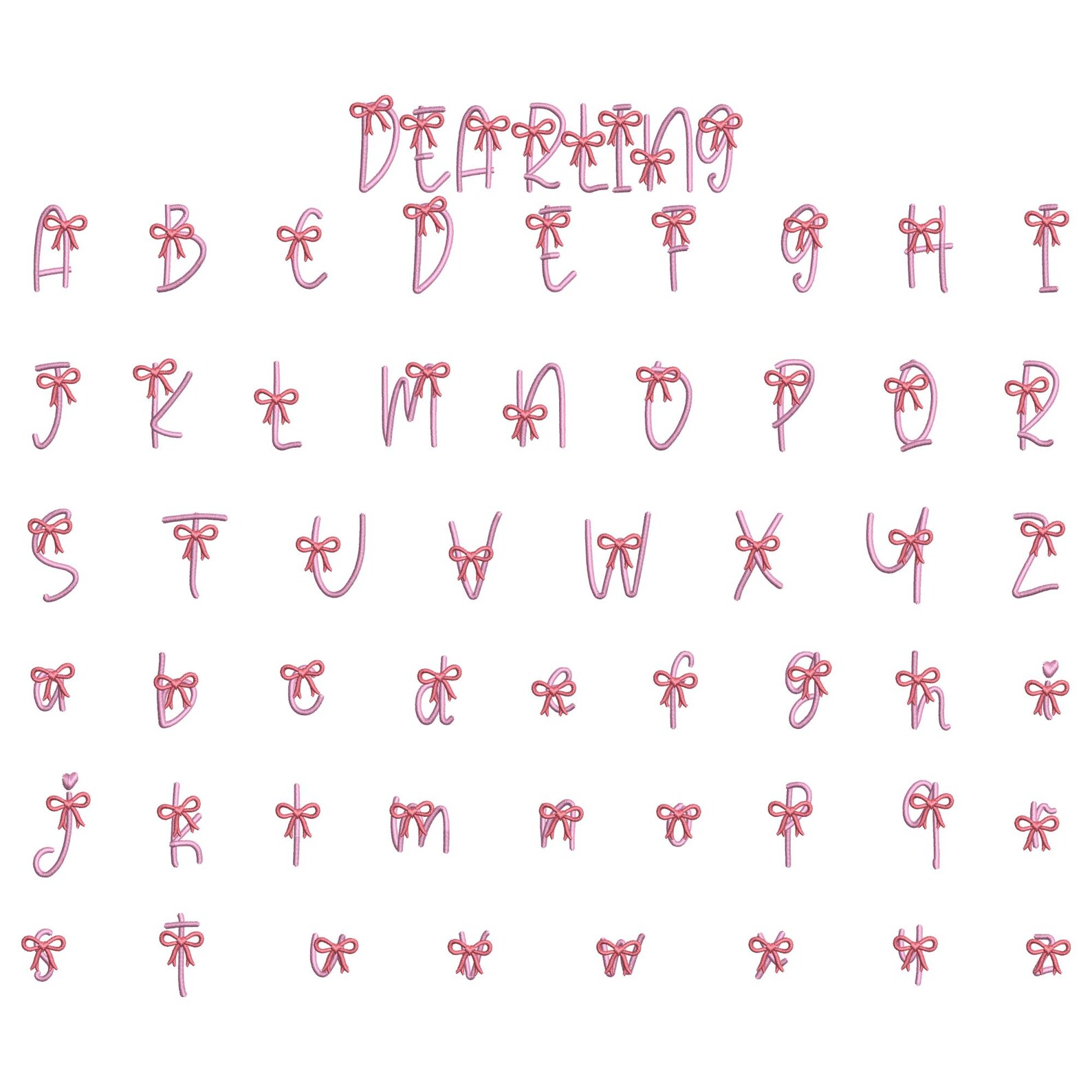 Coquette Bow Machine Embroidery Fonts, Cute Script Bow Alphabet, Girly ...