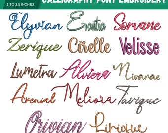 BX Cursive Machine Embroidery Font, Calligraphy Script Alphabet, Satin Stitch Font, PES, DST, Boho Signature Font, 6 Sizes, Instant Download