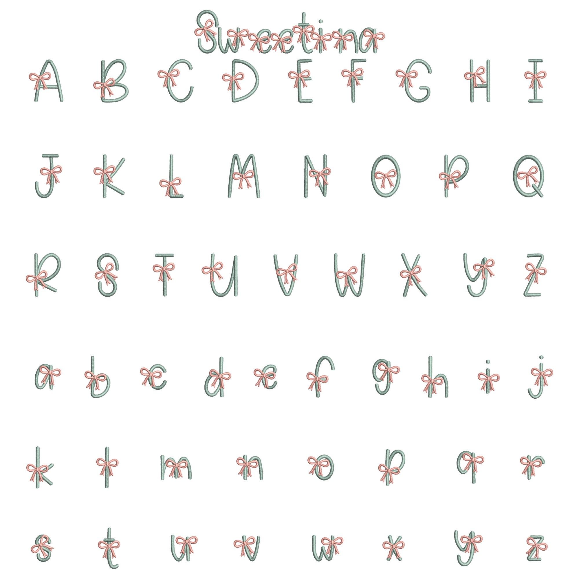 Coquette Bow Machine Embroidery Fonts, Cute Script Bow Alphabet, Girly ...