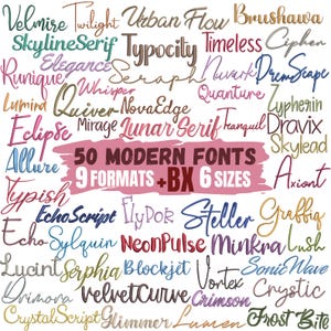 50 Modern Cursive Machine Embroidery Font, Monogram Script Alphabet, Satin Stitch, PES DST, Small Signature Font, 6 Sizes, Instant Download