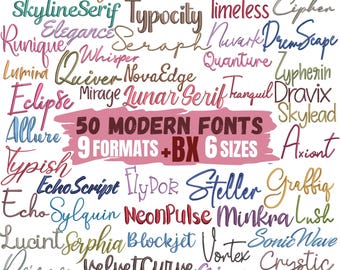 50 Modern Cursive Machine Embroidery Font, Monogram Script Alphabet, Satin Stitch, PES DST, Small Signature Font, 6 Sizes, Instant Download