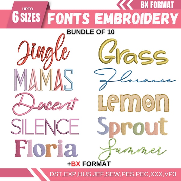 BX Cursive Machine Embroidery Font, Monogram Script Alphabet, Satin Stitch Font, PES, DST, Boho Signature Font, 6 Sizes, Instant Download