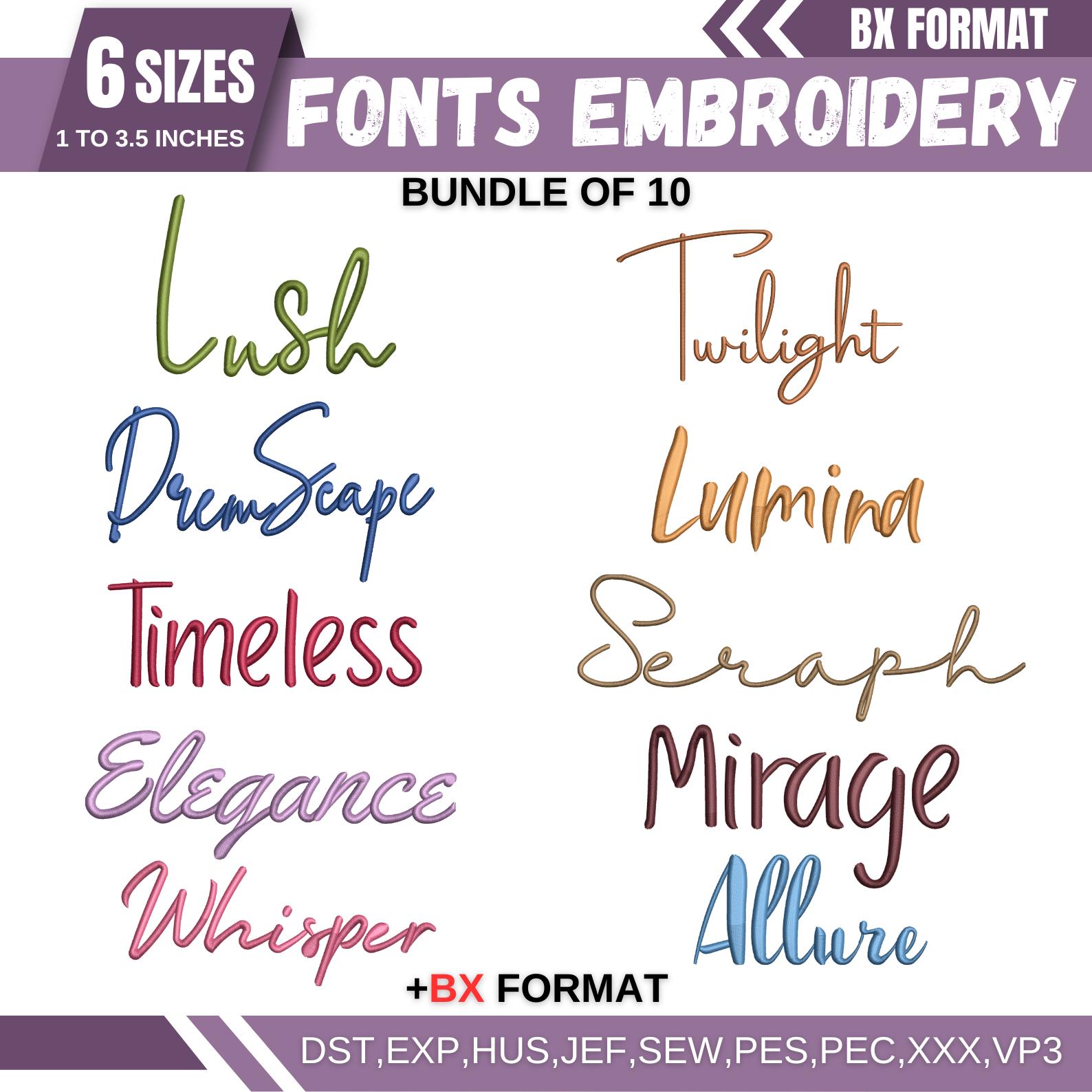 BX Cursive Machine Embroidery Font, Monogram Script Alphabet, Satin Stitch Font, PES, DST, Boho Signature Font, 6 Sizes, Instant Download