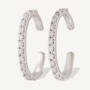 18K White Gold Diamond Cuff Earrings with Natural Diamonds