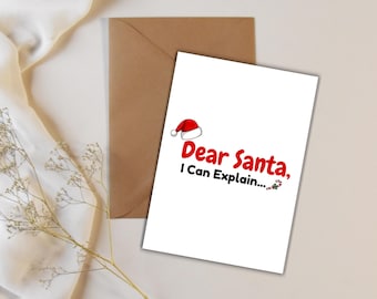 Cute Santa Hat Christmas Greeting Card Printable Gift for Host, Family & Friends