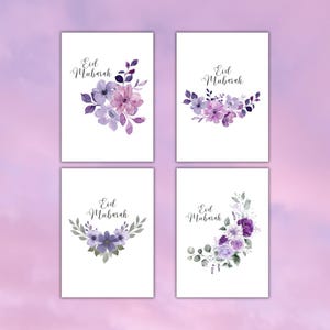 Conjunto de 4 cartões de felicitações Eid Mubarak para impressão | Pacote de cartões Eid DIY + modelo de envelope grátis | Download digital instantâneo | Saudações islâmicas