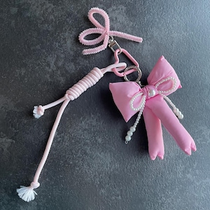 Cute Large Puffy Pink Bowtie Bag Charm, Keychain, Handbag Accessory, Unique Purse Charm