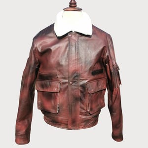 A2 Bomber Fur Jacket |Distressed Military Brown Leather Flight Jacket | Air Force Pilot Style Aviator Jacket