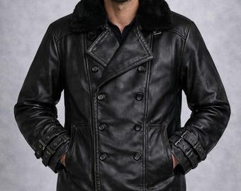 Chaqueta de motociclista de cuero desgastado negro para hombre / Abrigo táctico estilo motociclista / Ropa de abrigo inspirada en los videojuegos