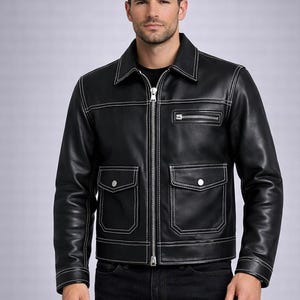 Men's Black Cowhide Leather Bomber Jacket – Classic Aviator Pilot Flight Coat