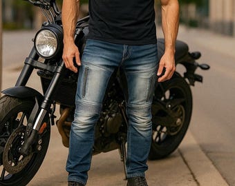 Mens Motorcycle Jeans Armored Denim Cargo Biker Zambia - View #7
