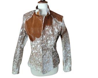 Handmade Cowhide Leather Jacket: Women's Hair-On Cow Skin Coat