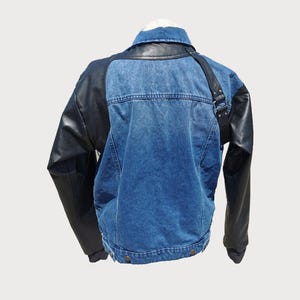 Men’s Blue Denim Jacket with Leather Sleeves | Trucker Style Jeans Jacket | Classic Casual Outerwear
