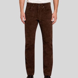 Men’s Dark Brown Goat Suede Pants | Handmade Relaxed Fit Leather Trousers | Western Style Suede Pants, personalized gift