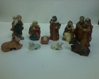 Vintage SET of 11 Bisque Porcelain Jesus Christ Nativity Creche Figures Christmas