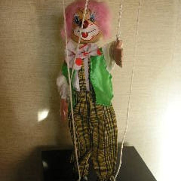 Vintage 1960's Clown Wood Marionette String Puppet Doll