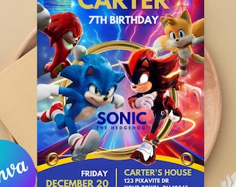 Sonic Editable Birthday Invitation | Hedgehog Party Invitation Template Printable | For Boy and Girl invitation | Invite Instant Download|