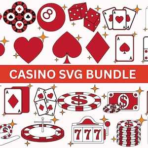 Pacote SVG de Cassino | Arquivo de Corte SVG de Pacote de Cassino para Cricut | Cartas de Baralho SVG | Vetor de Cartas de Pôquer | Download Digital de Dados e Royal Flush de Espadas