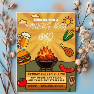 Father&#39;s Day BBQ Invitation: Editable Cookout Party Invite (5x7 PDF & JPG Digital Download