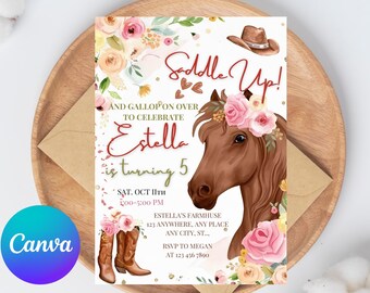 Editable Cowgirl Birthday Invitation, Disco Rodeo Invitation, Pink Cowgirl Birthday Invitation, Cowgirl Birthday Invitation, Instant Canva