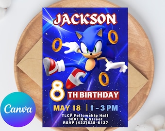 Faire-part d'anniversaire modifiable Sonic | de Invitation à une fête du hérisson à imprimer | Invitation garçon et fille | Instantané d'invitation