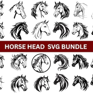 Bundle SVG cheval, cheval svg, Silhouette de cheval, tête de cheval Svg, Svg Animal, vecteur cheval, fichiers de découpe pour la silhouette cricut, téléchargement immédiat
