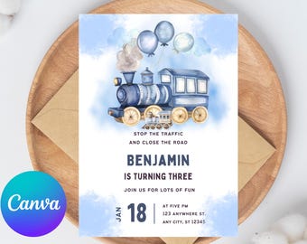 Editable Train Birthday Invitation Template, Toy Train Invitation, Train Birthday Invitation, Train Invitation, Kids train birthday invite