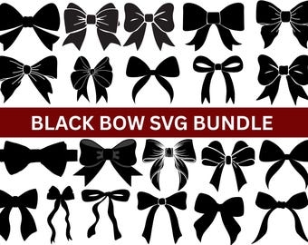 Black Bow Svg Bundle,Ribbon Coquette Bow Svg Bundle,Bow Tie Svg,Hair Bow Svg,Ribbon Bow Clipart,Svg Files For Cricut,Instant Download