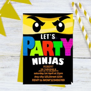 Convite de aniversário ninja para meninos | Convite digital para festa Ninjago | Download de Lego Ninja | Modelo de festa ninja para meninos | Convite de aniversário de karatê para meninos |
