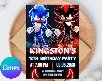 Invitation d'anniversaire modifiable de Sonic le hérisson | de Invitation à une fête du hérisson à imprimer | Invitation garçon et fille | Instantané d'invitation